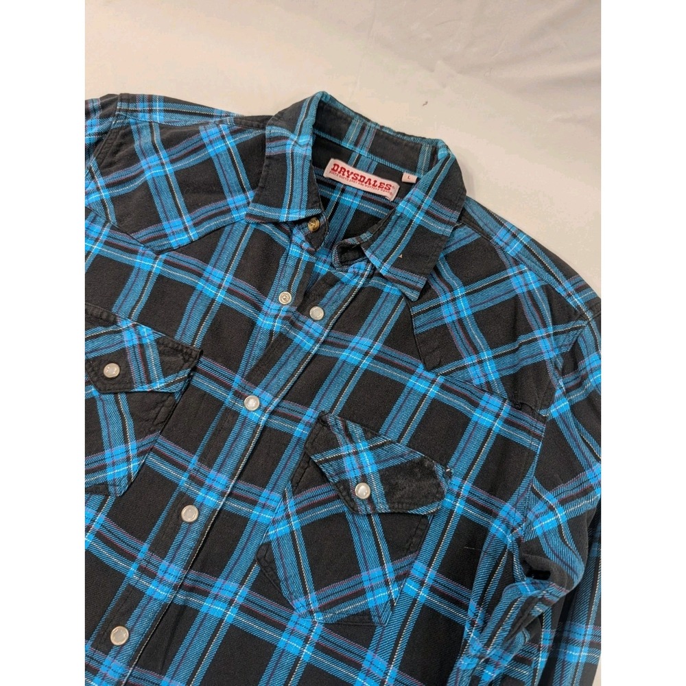 Drysdales Western Shirt Men Large Plaid  Pearl Snap Long Sleeve Cowboy Rodeo